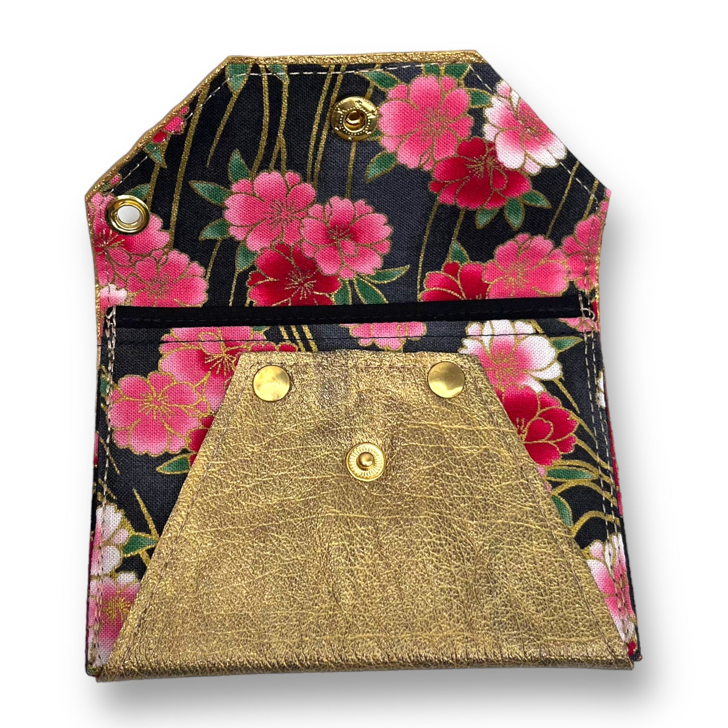 Gold Floral Envelope Leather Wallet