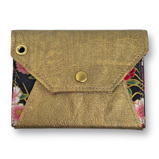 Gold Floral Envelope Leather Wallet