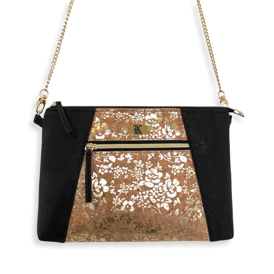 Black & Gold-Floral Crossbody Bag