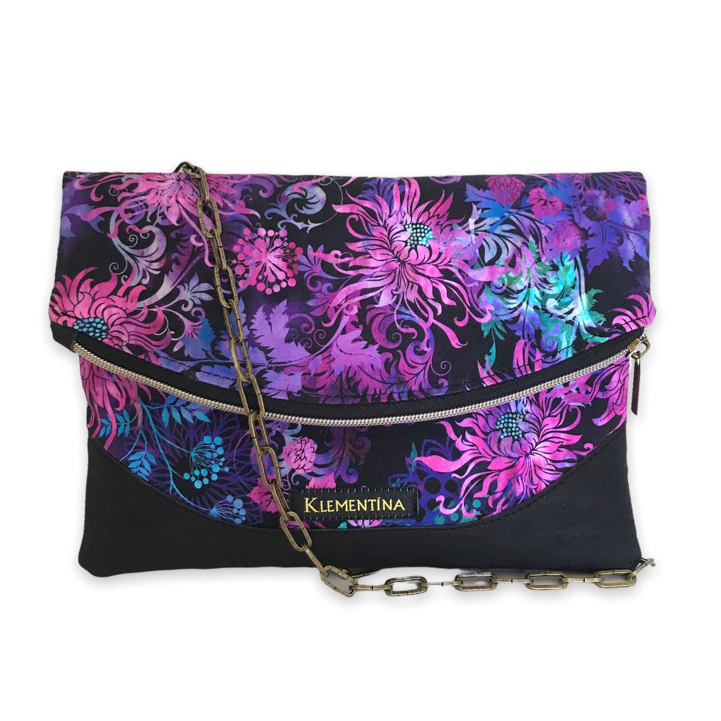 Purple Floral Fold Over Bag